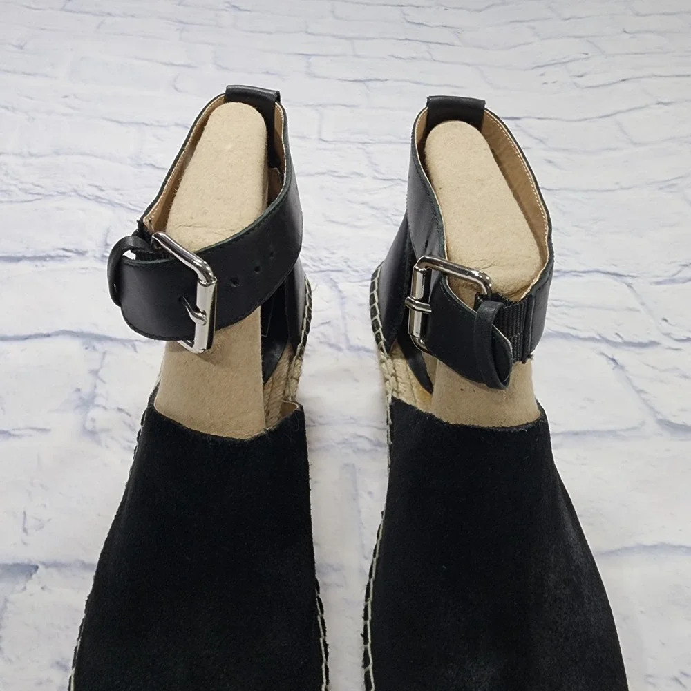 GAP WOMENS SIZE 8.5 Black Suede Espadrille Wedges Shoes Open Toe